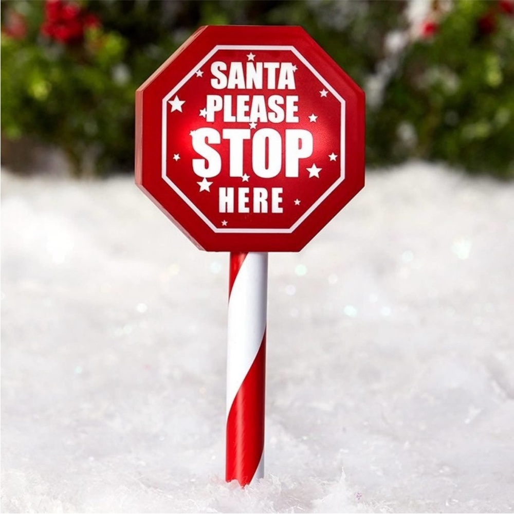 Solar Lighted Christmas Sign for Outdoors Santa stop here yard skate